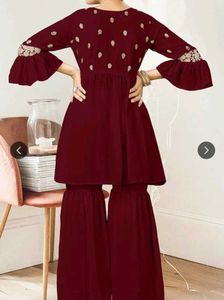 Maroon Embroidered Kurta Set