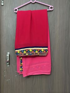 Elegant Pink Saree Jaipuri boarder 3 shade saari