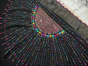 Black Embroidered Saari