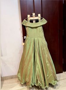 Silky Pista Green Ethnic Gown