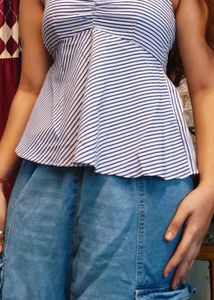 casual Noodles Straps Striped Women Blue top