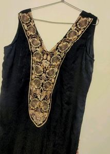 Black Golden Stone Cut Sleeve Kurti