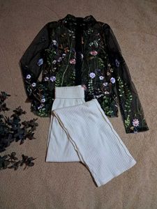 FLORAL EMBROIDERED SHEER MESH UP