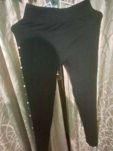 Stylish Pearl Beaded Black Leggings