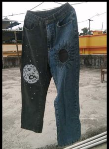 URBANIC Y2K Patchwork Sun Moon Print Jeans