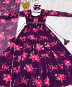 Purple Floral Anarkali Suit