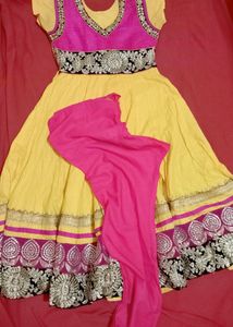 Beautiful Anarkali Dress (Yellow-Pink)