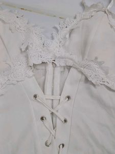 (800)White Lace Trim Corset Top