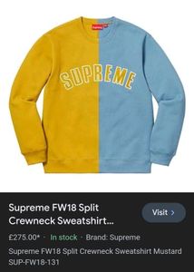 Supreme FW18 Split Crewneck Sweatshirt Size XL