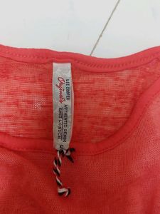 Coral Pink Top With Lace Sleeves9