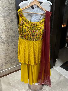 Yellow Embroidered Peplum Sharara Suit