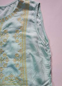 Embroidered Sea Green Peplum Top