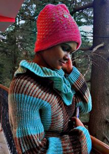 Cozy Striped Knitted Poncho &amp; Hat