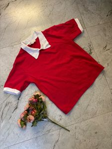 Pink & White Collar Top