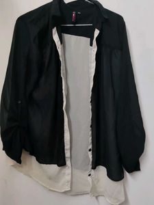 Black & Cream Sheer Button Down
