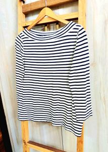 Cotton White &amp; Blue Lining Top Size-38