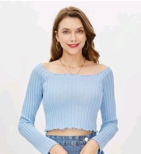 Sky Blue Ribbed Crop Top