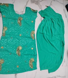 Teal & Gold Embellished Salwar Kameez
