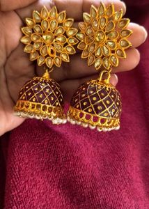 Heavy Golden And Maroon Jhumka