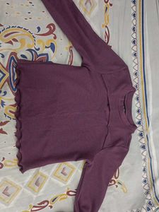 Purple Ribbed Long Sleeve Top