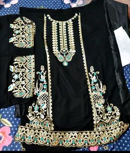 Semi Stitched Pakistani Suit Black Embroidered