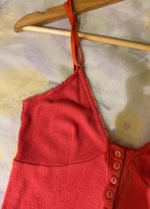 Cute Coral Ribbed Button Tank