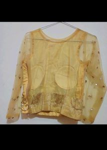 Golden Blouse &amp; Brown Skirt Set For 30 Bust