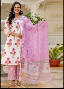Daily Wear Floral Print Kurta With Pant And Dupatt