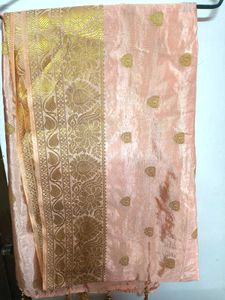 Beautiful Peach Golden Wedding Dupata