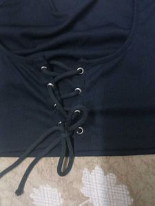 Black Long Sleeve Corset Style Top