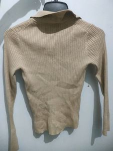 Collared Ribbed Button Detailed Top