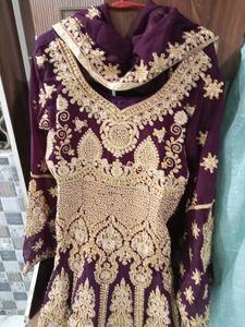 Maroon &amp; Gold Embroidered Anarkali Dress