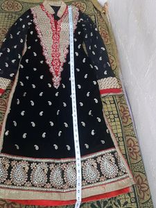 Black Long Shirt With Lehenga And Dupatta