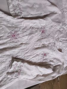 White Color Chikankari Suit With Pink 🩷 Embroider