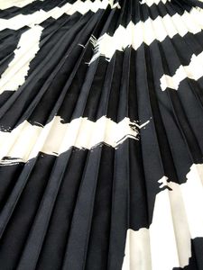 Black &amp; White Brushstroke Pleated Skirt