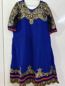 Royal Blue Embroidered Ethnic Gown with Dupatta