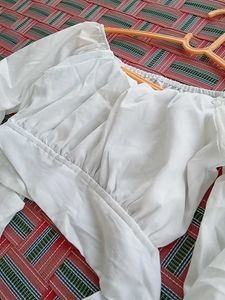 White Crop Top - Long Balloon Sleeves