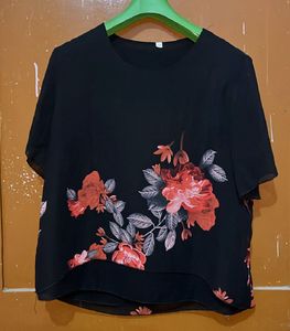 Floral Print Black Top