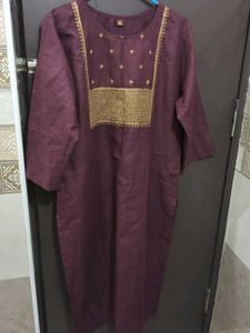 Embroidered Purple Kurta,shawl, pant