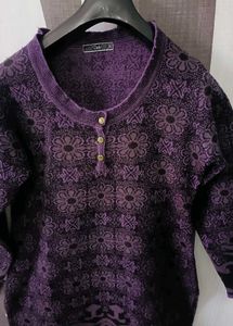 Floral Printed woolen kashmiri short kurti for wom