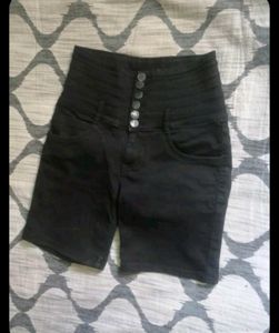 High Waisted Black Denim Shorts