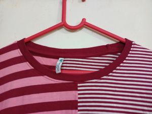 Teamsprit Tshirt Top , Striped Panelled Drop Shoul