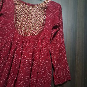 Red Embellished Tunic Top