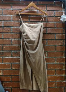 Brown/Khaki Wrap Design Dress