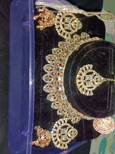 Kundan Stone Necklace Set With Free Ring