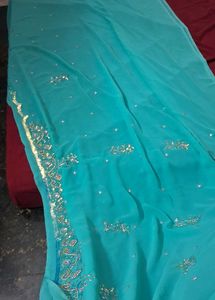 Party Wear Cyan  Saree new with blouse