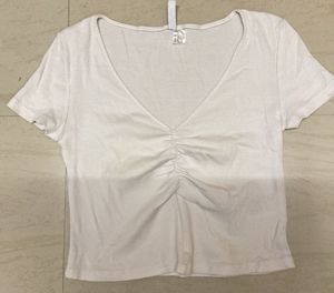 White Ribbed V-Neck Crop Top