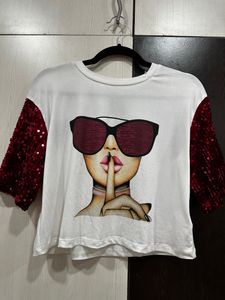 Modarapido White Printed Sequins Top