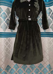 Vintage Olive Green Velvet Dress