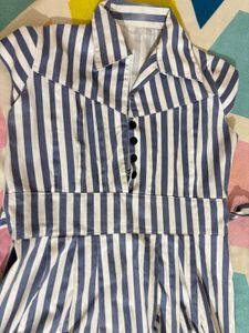 Stripped Printed Dress With Snatched Waist